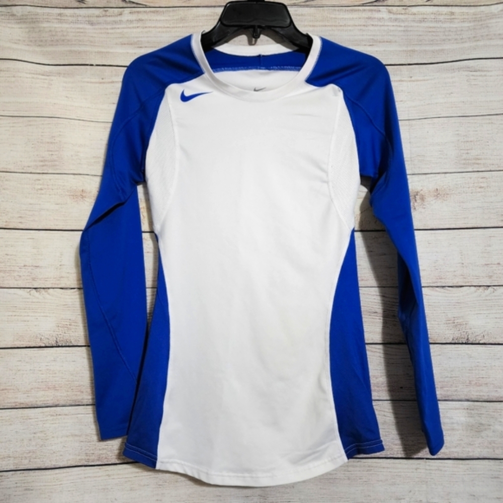 Nike Jersey Slim Fit Dri-Fit Long Sleeve Running Stretch Top Blue White Women XS